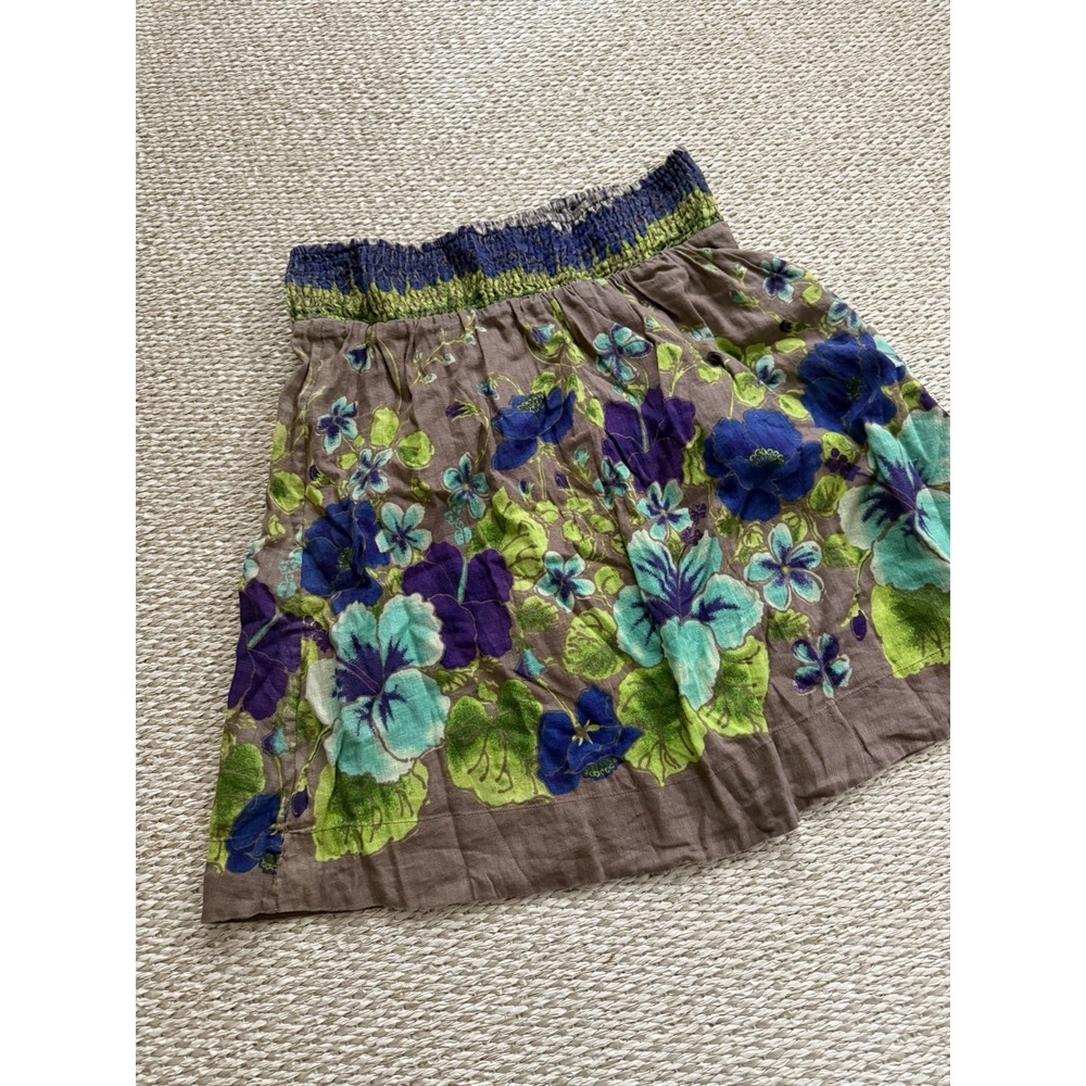 Free People Brown Skirt with Green and Blue Floral Print - Picture 2 of 7